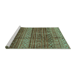Sideview of Machine Washable Abstract Turquoise Modern Area Rugs, wshabs4089turq