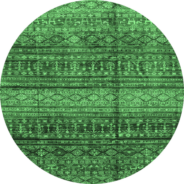 Round Machine Washable Abstract Emerald Green Modern Area Rugs, wshabs4089emgrn