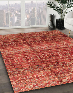 Machine Washable Abstract Red Rug in a Family Room, wshabs4089