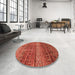 Round Machine Washable Abstract Red Rug in a Office, wshabs4089