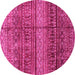 Round Machine Washable Abstract Pink Modern Rug, wshabs4089pnk