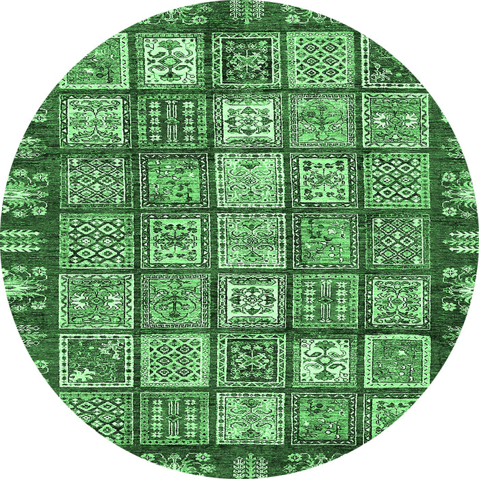 Round Machine Washable Abstract Emerald Green Modern Area Rugs, wshabs408emgrn