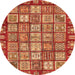 Round Machine Washable Abstract Orange Modern Area Rugs, wshabs408org