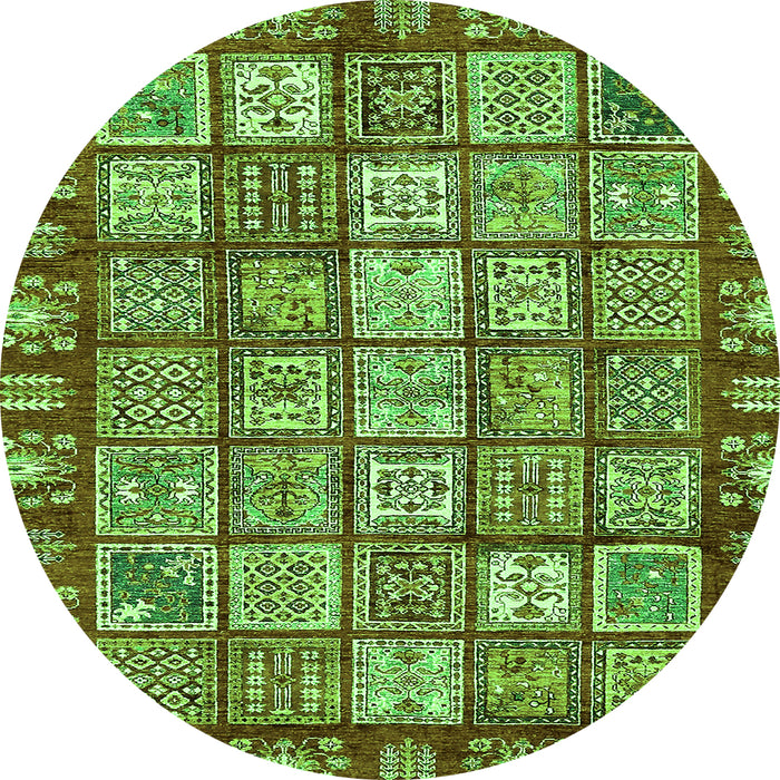 Round Machine Washable Abstract Green Modern Area Rugs, wshabs408grn