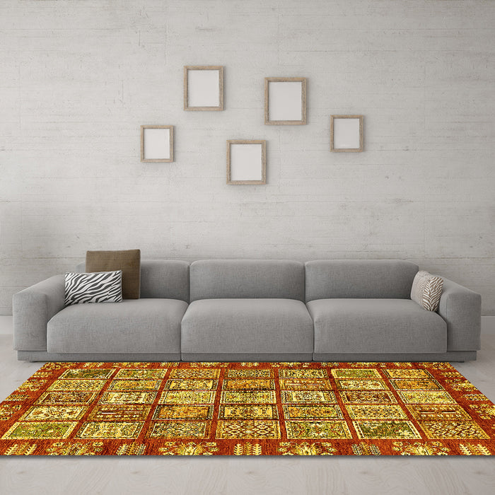 Machine Washable Abstract Yellow Modern Rug in a Living Room, wshabs408yw