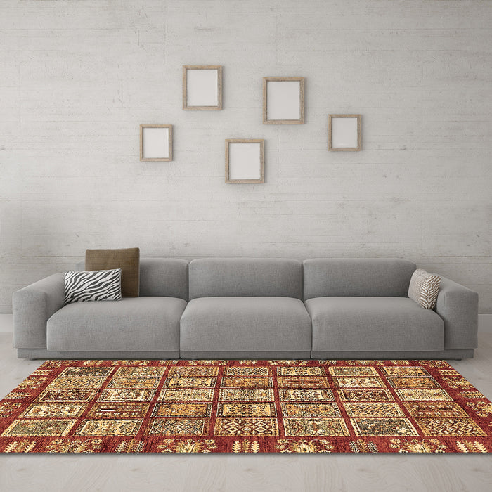 Machine Washable Abstract Brown Modern Rug in a Living Room,, wshabs408brn