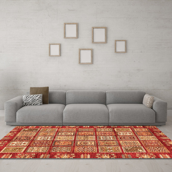 Machine Washable Abstract Orange Modern Area Rugs in a Living Room, wshabs408org