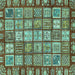 Square Machine Washable Abstract Turquoise Modern Area Rugs, wshabs408turq