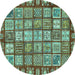 Round Machine Washable Abstract Turquoise Modern Area Rugs, wshabs408turq