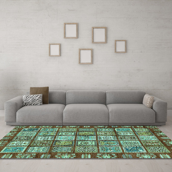 Machine Washable Abstract Turquoise Modern Area Rugs in a Living Room,, wshabs408turq