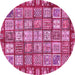 Round Machine Washable Abstract Pink Modern Rug, wshabs408pnk