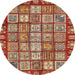 Round Machine Washable Abstract Tomato Red Rug, wshabs408