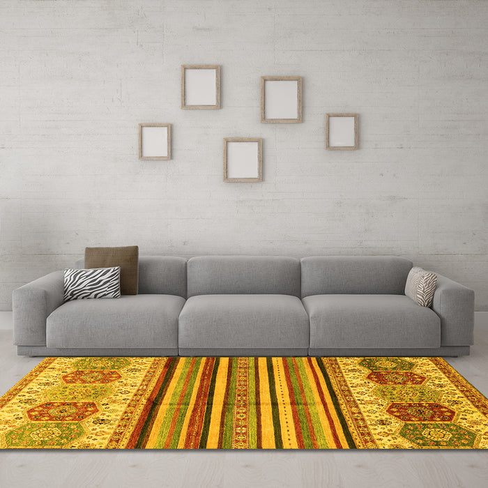 Machine Washable Abstract Yellow Modern Rug in a Living Room, wshabs4090yw