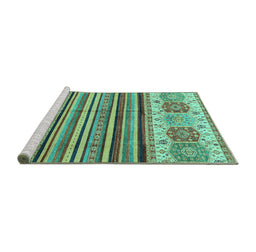 Sideview of Machine Washable Abstract Turquoise Modern Area Rugs, wshabs4090turq