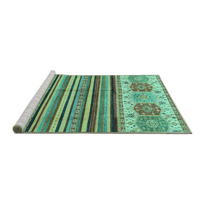 Sideview of Machine Washable Abstract Turquoise Modern Area Rugs, wshabs4090turq