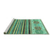 Sideview of Machine Washable Abstract Turquoise Modern Area Rugs, wshabs4090turq