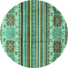 Round Abstract Turquoise Modern Rug, abs4090turq