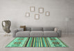 Machine Washable Abstract Turquoise Modern Area Rugs in a Living Room,, wshabs4090turq