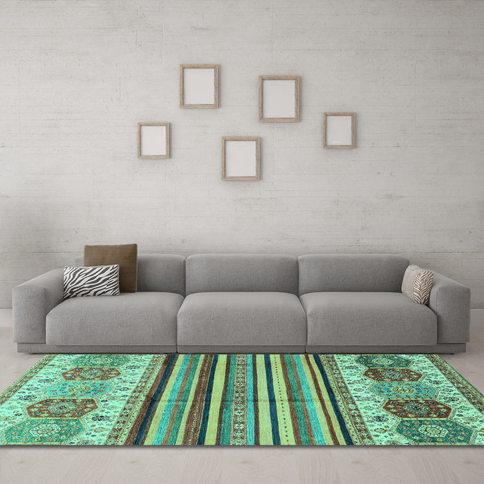 Machine Washable Abstract Turquoise Modern Area Rugs in a Living Room,, wshabs4090turq