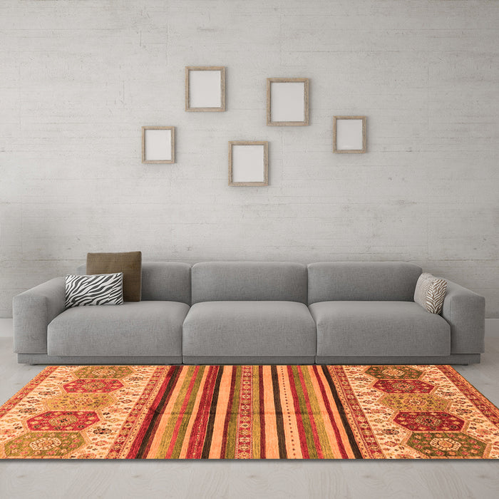 Machine Washable Abstract Orange Modern Area Rugs in a Living Room, wshabs4090org