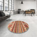 Round Abstract Chestnut Red Modern Rug in a Office, abs4090