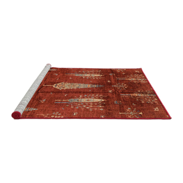 Sideview of Machine Washable Abstract Red Rug, wshabs4091