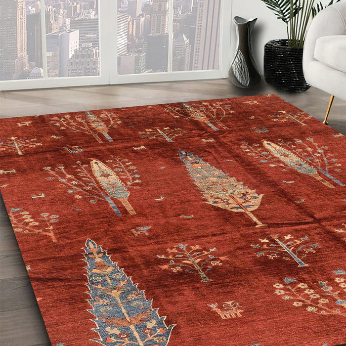 Machine Washable Abstract Red Rug in a Family Room, wshabs4091