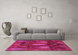 Machine Washable Abstract Pink Modern Rug in a Living Room, wshabs4091pnk