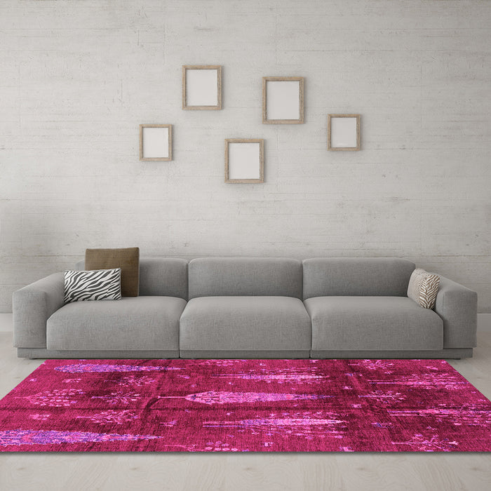 Machine Washable Abstract Pink Modern Rug in a Living Room, wshabs4091pnk