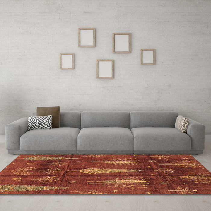 Machine Washable Abstract Brown Modern Rug in a Living Room,, wshabs4091brn