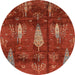 Round Machine Washable Abstract Red Rug, wshabs4091