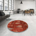 Round Abstract Red Modern Rug in a Office, abs4091