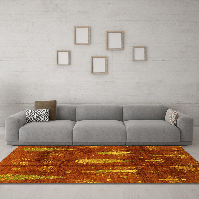 Machine Washable Abstract Yellow Modern Rug in a Living Room, wshabs4091yw