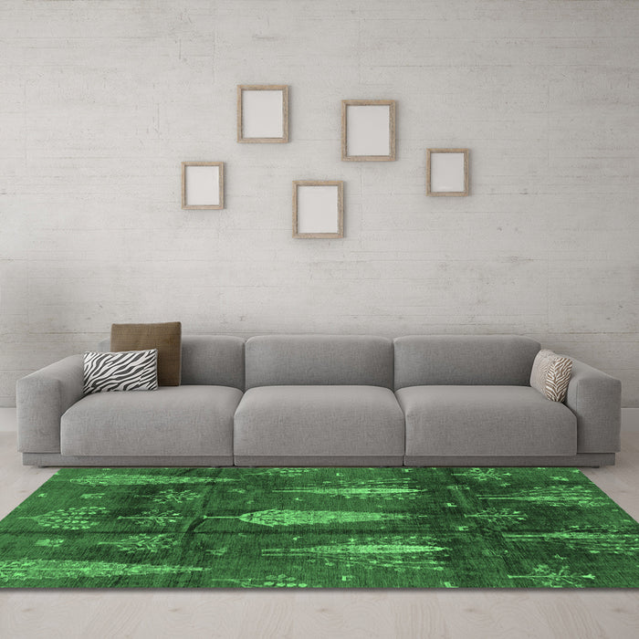 Machine Washable Abstract Emerald Green Modern Area Rugs in a Living Room,, wshabs4091emgrn