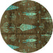 Round Abstract Turquoise Modern Rug, abs4091turq