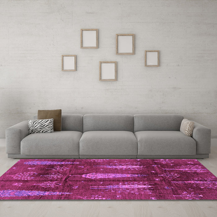 Machine Washable Abstract Purple Modern Area Rugs in a Living Room, wshabs4091pur