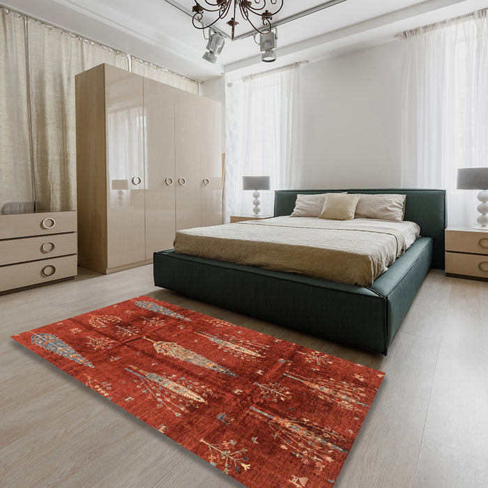 Abstract Red Modern Rug in a Bedroom, abs4091