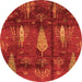 Round Machine Washable Abstract Orange Modern Area Rugs, wshabs4091org