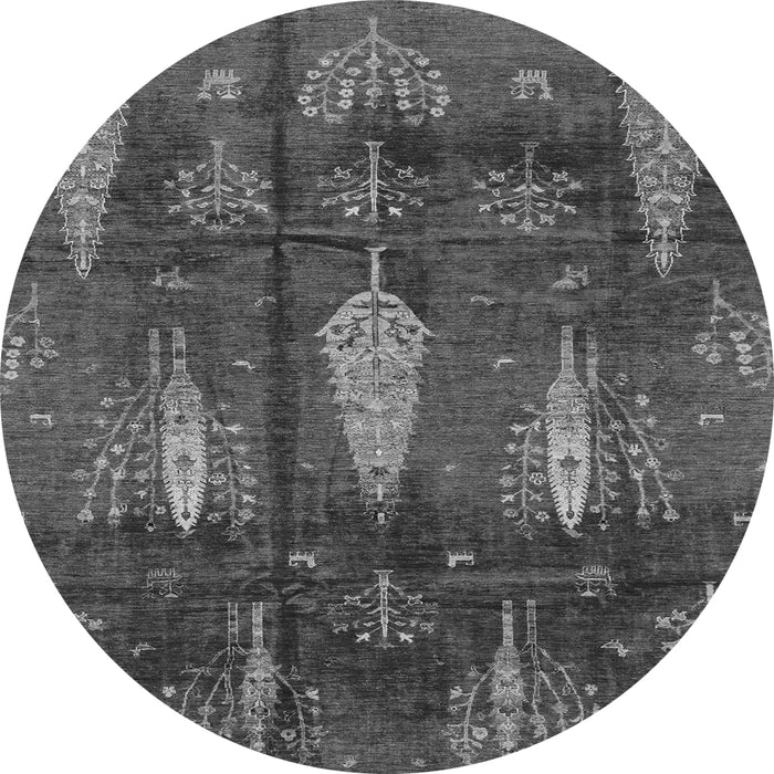 Round Machine Washable Abstract Gray Modern Rug, wshabs4091gry