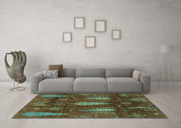 Machine Washable Abstract Turquoise Modern Area Rugs in a Living Room,, wshabs4091turq