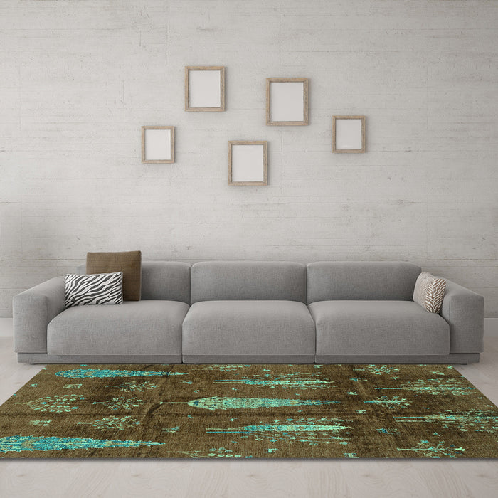 Machine Washable Abstract Turquoise Modern Area Rugs in a Living Room,, wshabs4091turq