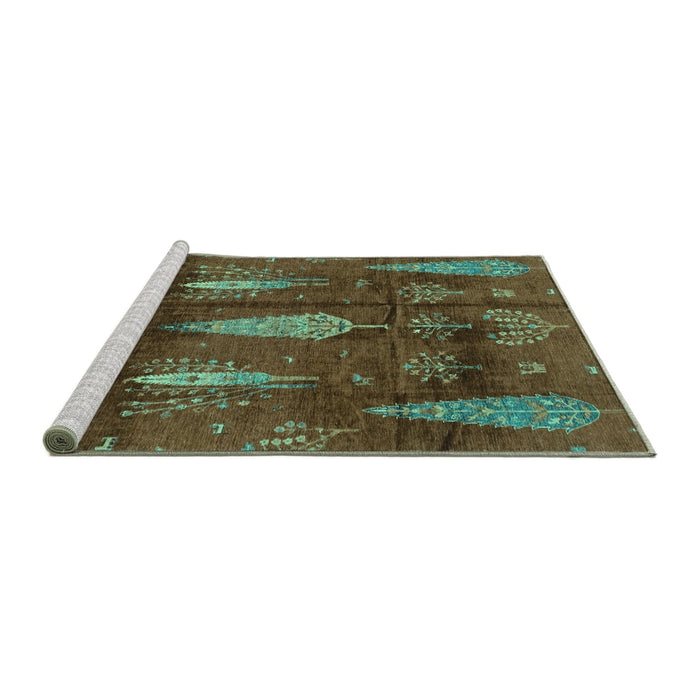 Sideview of Machine Washable Abstract Turquoise Modern Area Rugs, wshabs4091turq