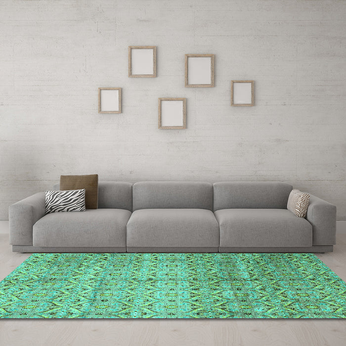 Machine Washable Abstract Turquoise Modern Area Rugs in a Living Room,, wshabs4092turq