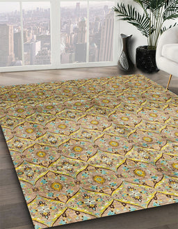 Abstract Light Brown Modern Rug in Family Room, abs4092