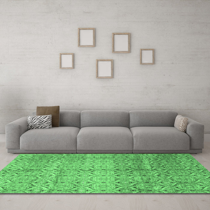 Machine Washable Abstract Emerald Green Modern Area Rugs in a Living Room,, wshabs4092emgrn