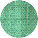 Round Machine Washable Abstract Turquoise Modern Area Rugs, wshabs4092turq