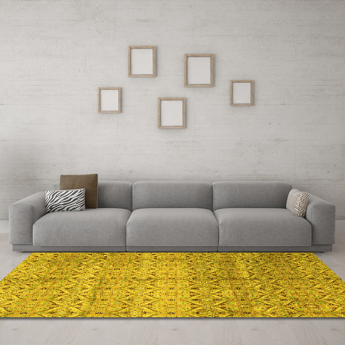 Machine Washable Abstract Yellow Modern Rug in a Living Room, wshabs4092yw