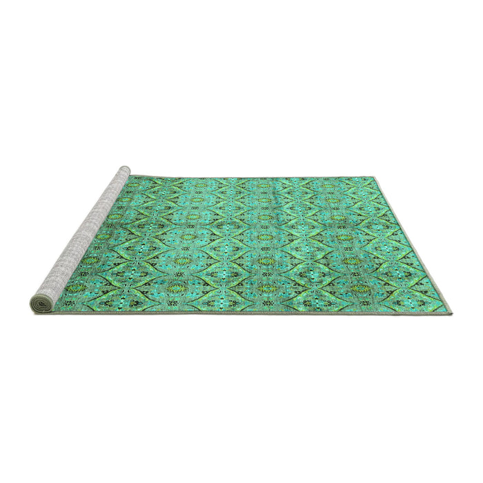 Sideview of Machine Washable Abstract Turquoise Modern Area Rugs, wshabs4092turq