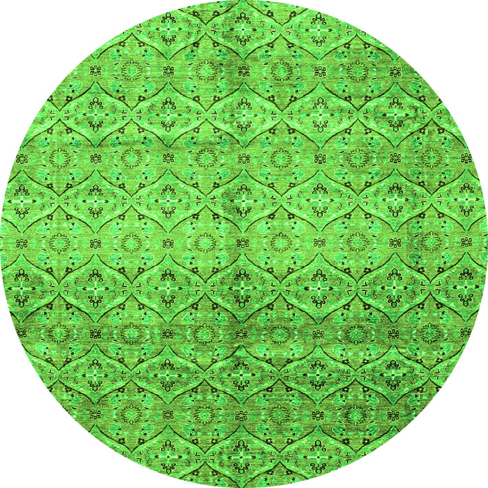 Round Machine Washable Abstract Green Modern Area Rugs, wshabs4092grn
