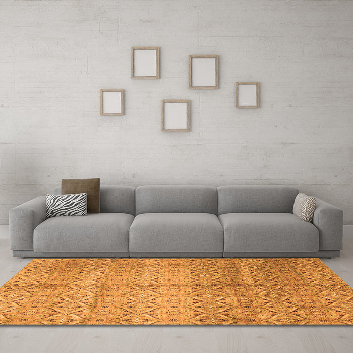 Machine Washable Abstract Orange Modern Area Rugs in a Living Room, wshabs4092org
